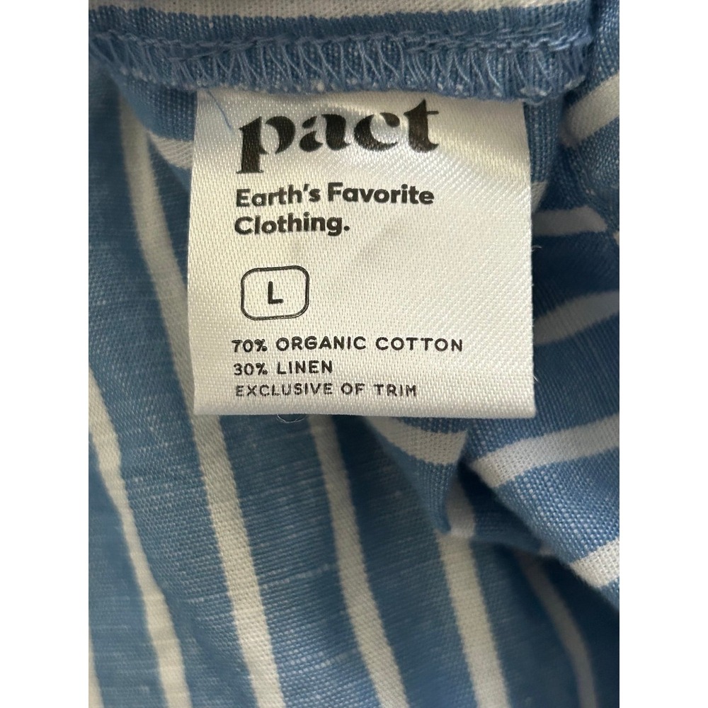 Pact Canopy Linen Blend Notch Neck Striped Midi Dress Blue White L NWOT - Picture 6 of 7